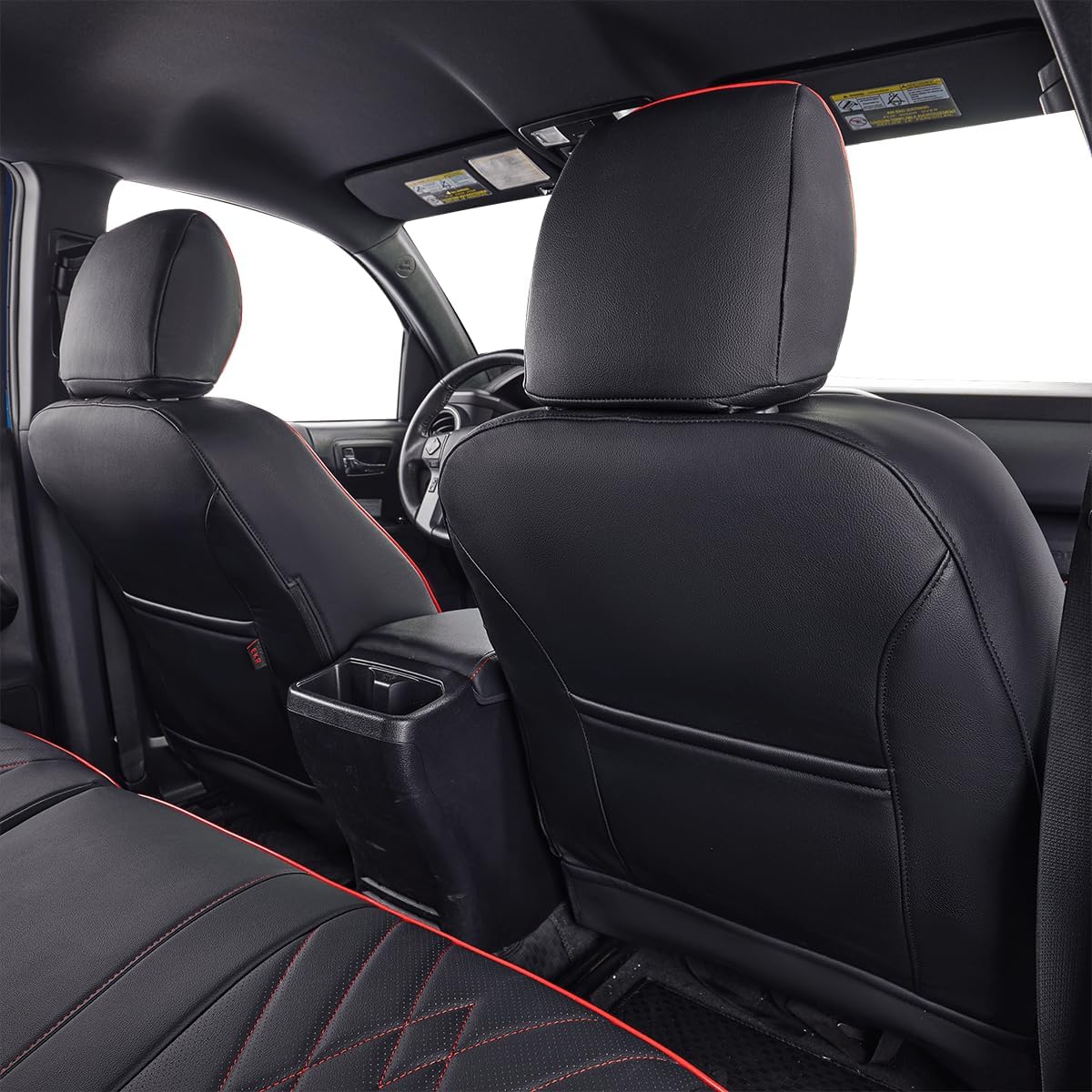 EKR Custom Fit Tacoma Car Seat Covers for Select Toyota Tacoma 2016 2017 2018 2019 2020 2021 2022 2023 Access Cab - Full Set,Leather(Black with Red Trim)