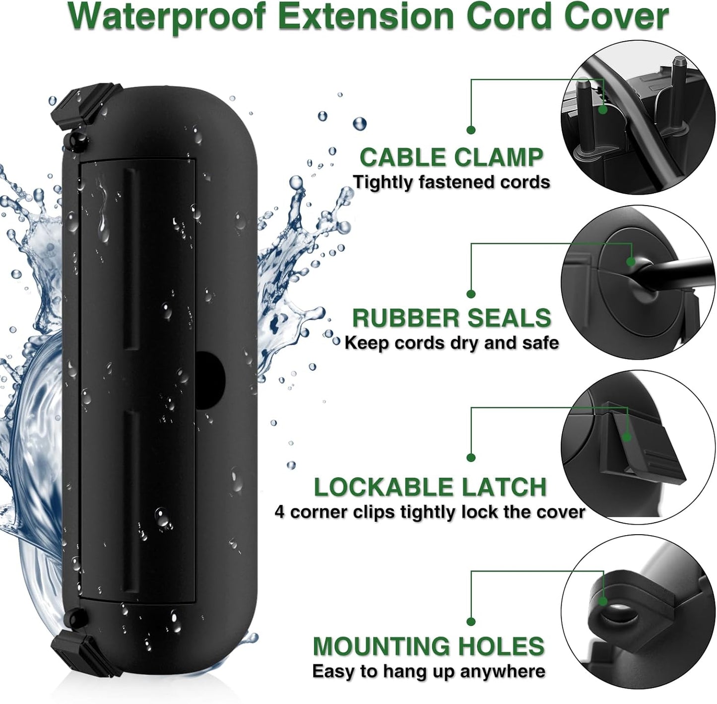 Flemoon [9 Pack] Outdoor Extension Cord Safety Cover, IP44 Waterproof Connection Protector, Weatherproof Electrical Box for Outdoor Plug, Outlet, Holiday Light, Christmas Decorations, Black