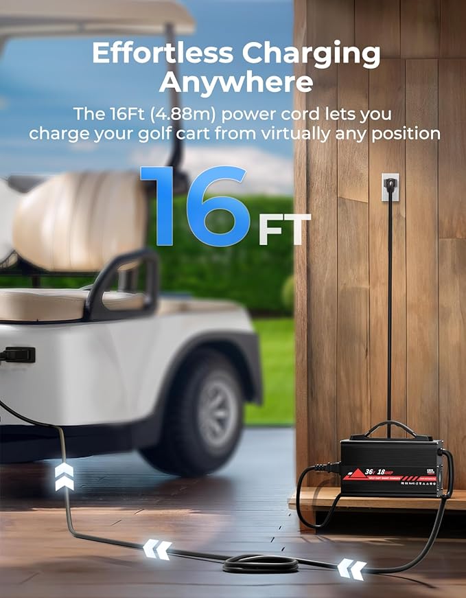 KEMIMOTO 36V Golf Cart Charger for EZGO TXT/TXTE/TXT PDS/Freedom TXT/Shuttle, 18A Golf Cart Battery Charger, Overcharge Protection, Full in 4-6H, Trickle Charge, 16 ft, D-Plug, for Lead Acid Battery
