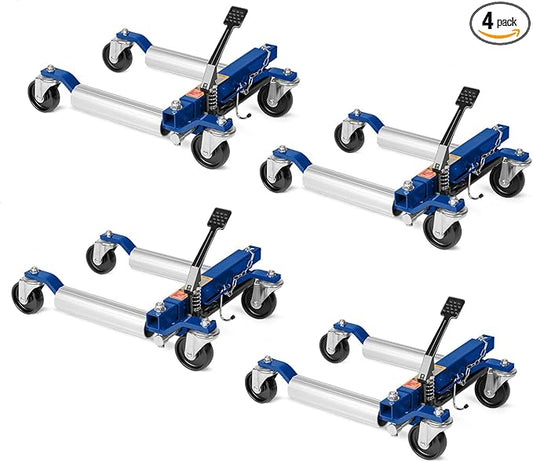 TUFFIOM Car Wheel Dolly Jack Set of 4, Hydraulic 6000-lbs Car Skates, 12'' Wheel Vehicle Positioning Jack, Heavy Duty Rollers with Foot Pedal for Tire Auto Repair Moving, Blue
