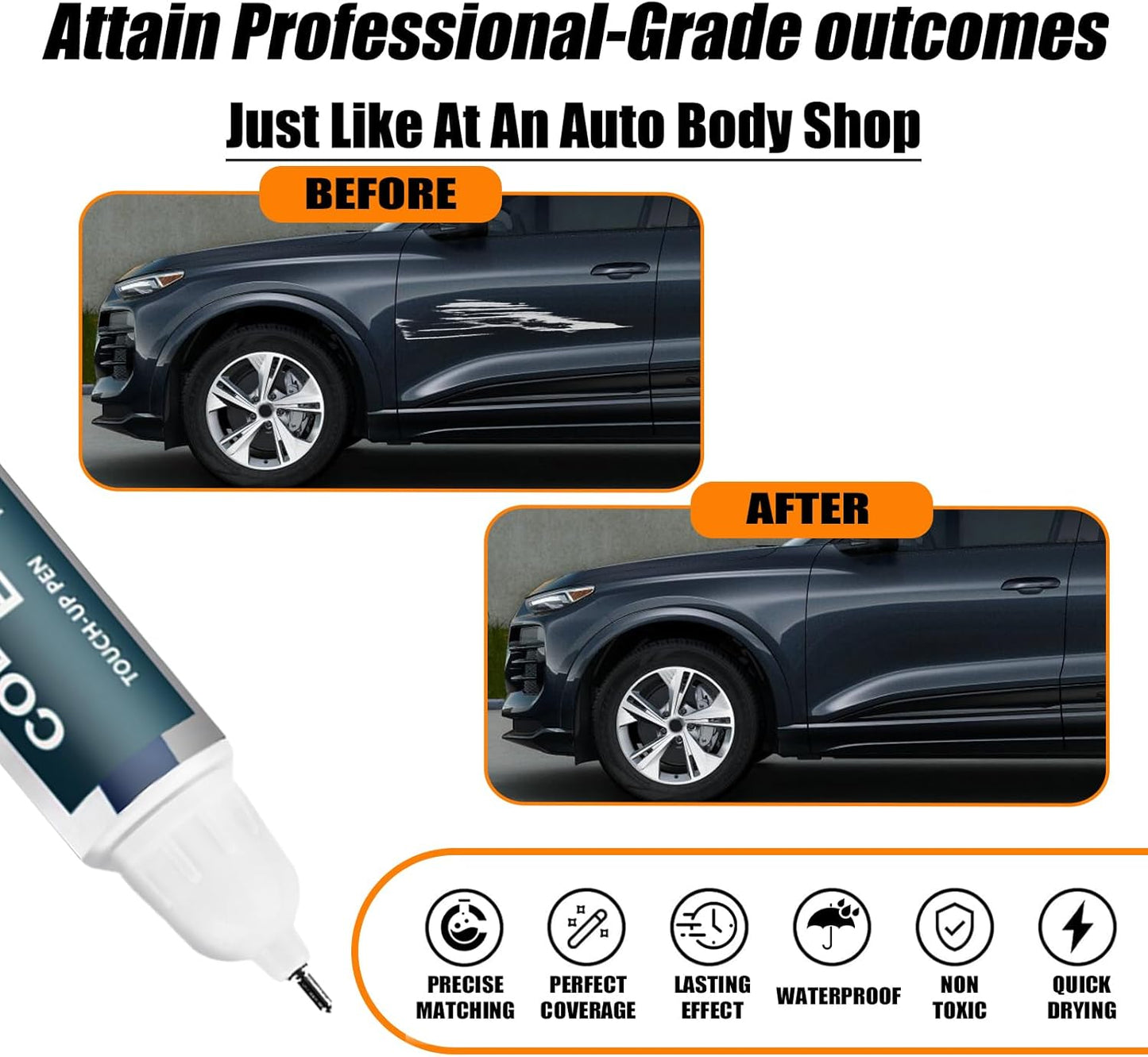 Manhattan Gray Metallic(LX7L/H1) Touch Up Paint Compatible with Audi, Car Paint Pen Scratch Repair Two-In-One Touch Up Paint, Premium Car Scratch Remover for Deep Scratches