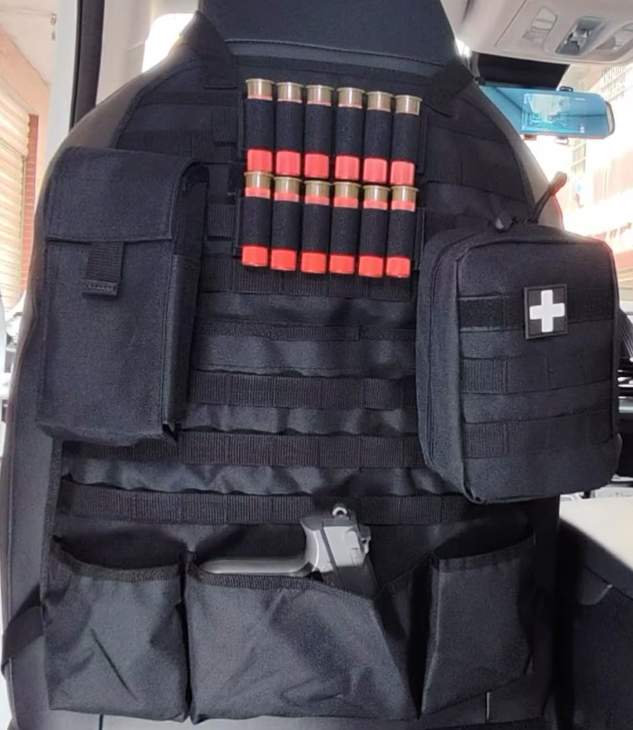 Car Seat Back Organizer Tactical MOLLE Panel Back Seat Storage Bag Universal Car Seat Cover Protector (Black)