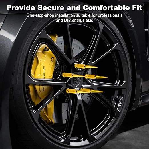 32Pcs M14x1.5 Spike Lug Nuts, 4.4" Tall Acorn Style with Socket Key – Pointed 7-Slotted Wheel Accessories Compatible with Chevy Silverado, Ford F-Series, GMC, Glod