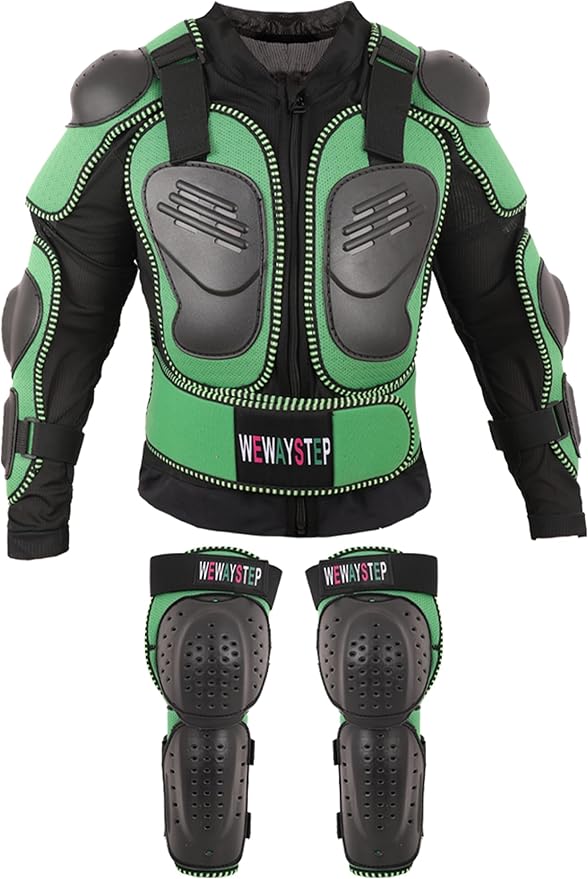 Kids Motorcycle Jacket Dirt Bike Gear,Motocross Spine Chest Protector Armor Suit with Knee Shin Guards