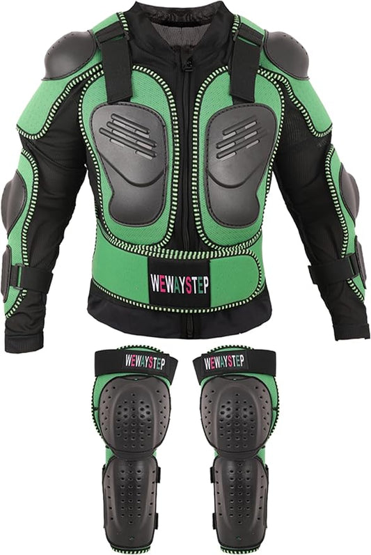 Kids Motorcycle Jacket Dirt Bike Gear,Motocross Spine Chest Protector Armor Suit with Knee Shin Guards