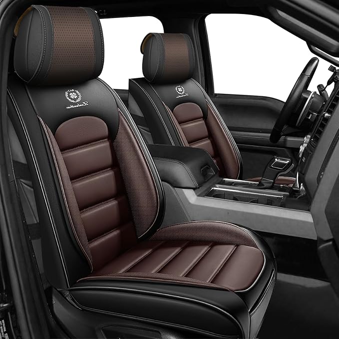 Full Set Car Seat Covers for GMC Sierra 1500/2500/3500 Denali SLT AT4 AT4X Base Seat Covers 2008-2025, Waterproof Premium Nappa Leather Seat Protectors(Standard 5 Seats/Black&Coffee)