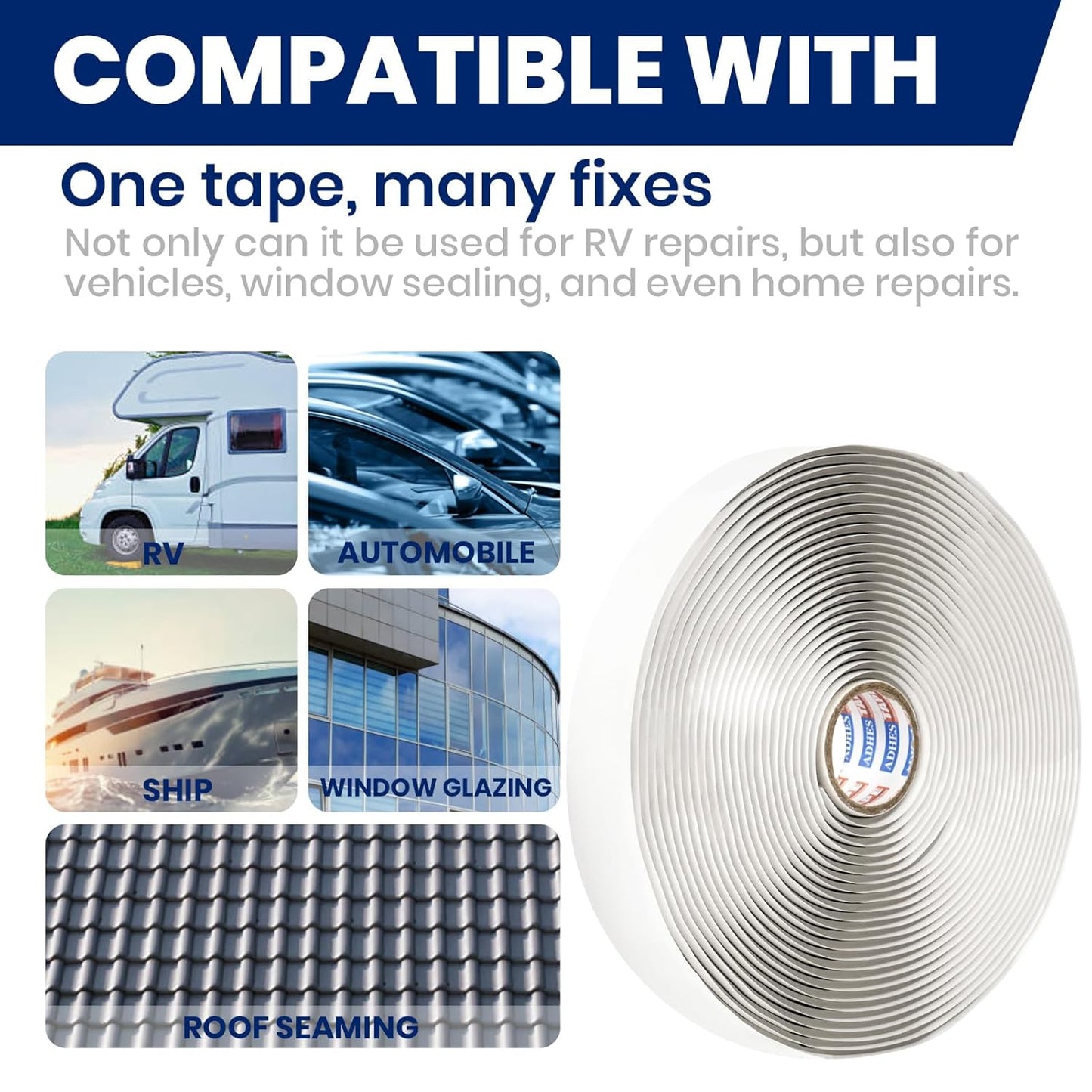 ADHES Premium Butyl Sealant Tape 1/2" x 30 'x 1/8", 2 Rolls Gray Butyl Rubber Sealant Tape for RVs, Vehicles, Marine and Home Repair – Ideal for Headlights, Windows, Doors, and Windshields