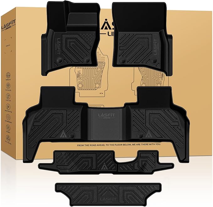LASFIT Floor Mats & Trunk Mat for Land Rover Defender 110 2020-2025, TPE All Weather Custom Fit Floor Liner for Defender 110 7-Seater Full Set Car Mats and Cargo Liner, Black