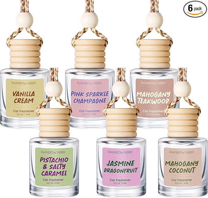RAINBOW ABBY 6 Pack Car Air Freshener Diffusers for Women - Hanging Essential Oil Based Fragrance, Cute & Long-Lasting Scented Car Accessory, Unisex Vehicle Gift Set