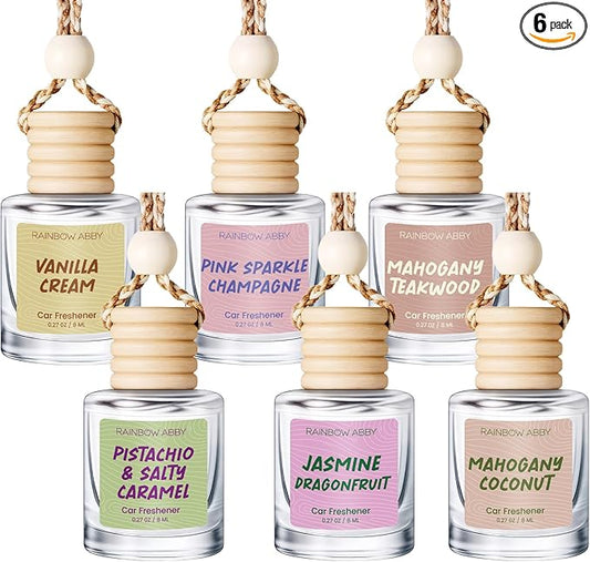 RAINBOW ABBY 6 Pack Car Air Freshener Diffusers for Women - Hanging Essential Oil Based Fragrance, Cute & Long-Lasting Scented Car Accessory, Unisex Vehicle Gift Set