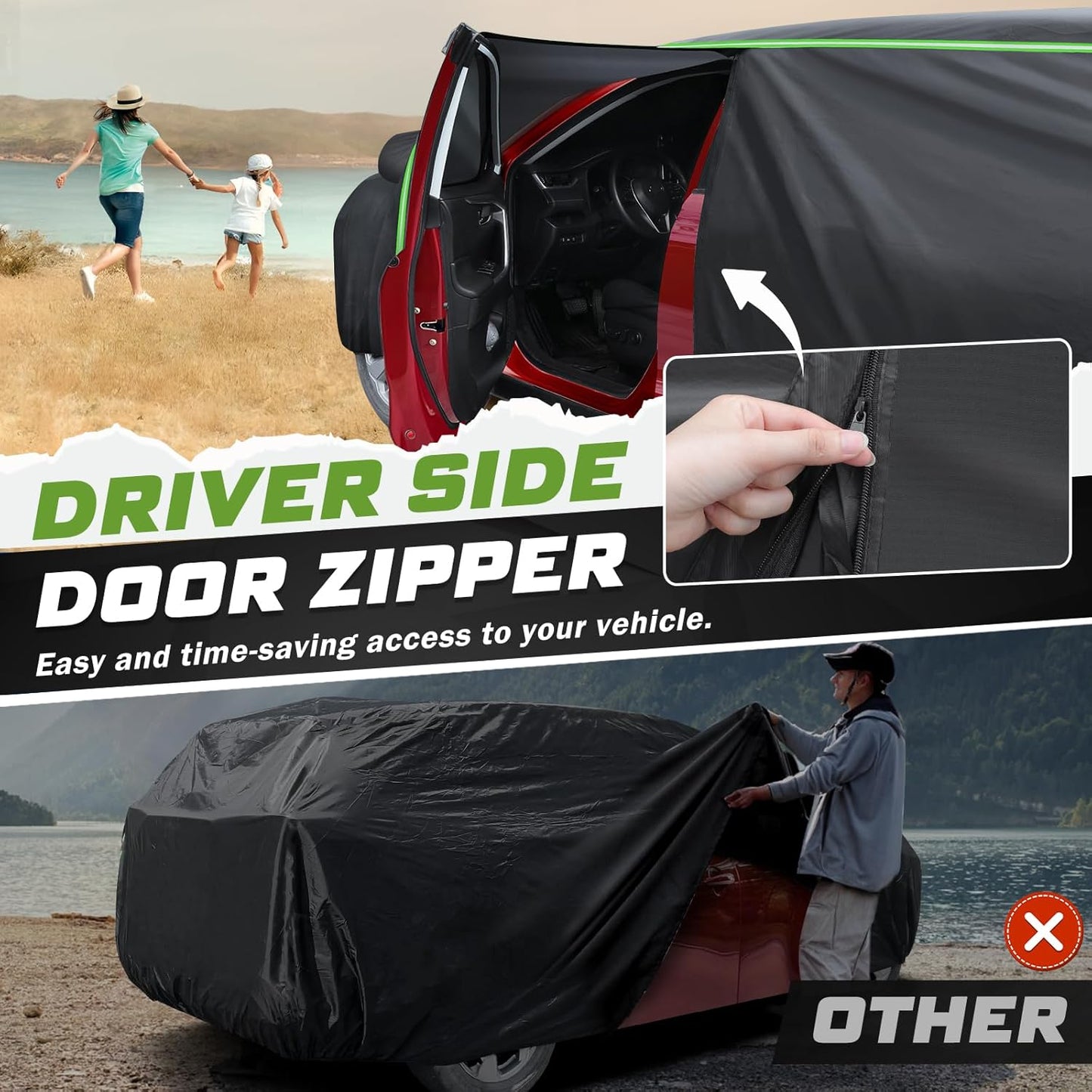 Mixsuper Liner Car Cover for Kia Telluride 2020-2026, 7 Layers Waterproof Car Cover Accessories for Telluride with Zipper Door, Windproof Straps, Reflective Strips, Anti-UV, All Weather