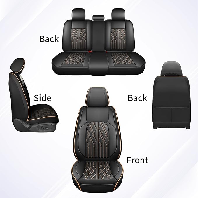 Huidasource Car Seat Covers Full Set, Automotive Seat Cover for Most Car SUV Pickup Truck, Universal Fit for Mazda for Honda for Mini for BMW for Buick for Subaru for Toyota(Full Set/Black&Orange)