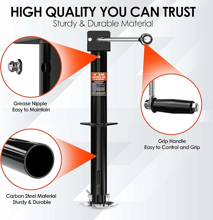 5000 lbs A-Frame Trailer Jack, 15" Lift, Adjustable 5-Level Drop Leg, 5K Jack for RV Trailer Boat