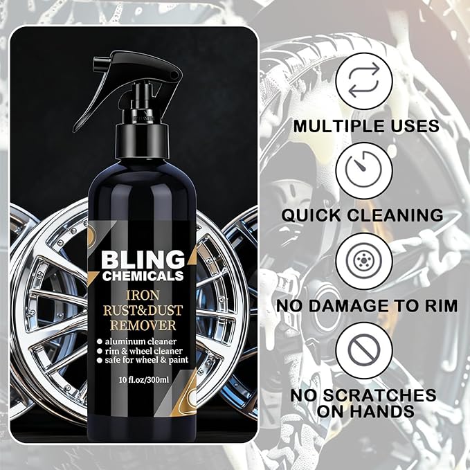 Rim & Wheel Cleaner Spray, Removes Brake Dust & Grime, Non-Acidic Tire Cleaner, Detail Products, Purple Color Changing, Rust for Most Wheel, 10 fl oz (2PCS)