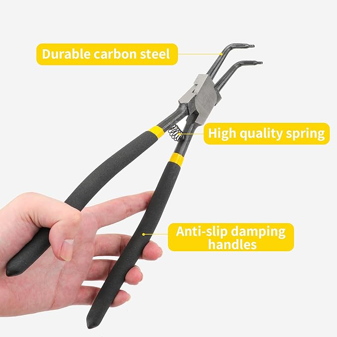 8 Pcs Extra Long Snap Ring Pliers with Hook Set, 13 inch Circlip Pliers Heavy Duty, Internal External C Clip Tool Straight Bent Jaws Retaining Ring Remover