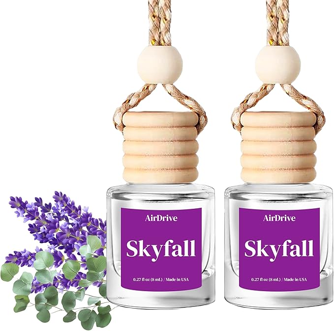 AirDrive Car Air Freshener, Skyfall 2 Pack, Lavender and Citrus Hanging Oil Diffuser With Wooden Cap, Non Toxic Rearview Mirror Car Accessory, Made in USA,