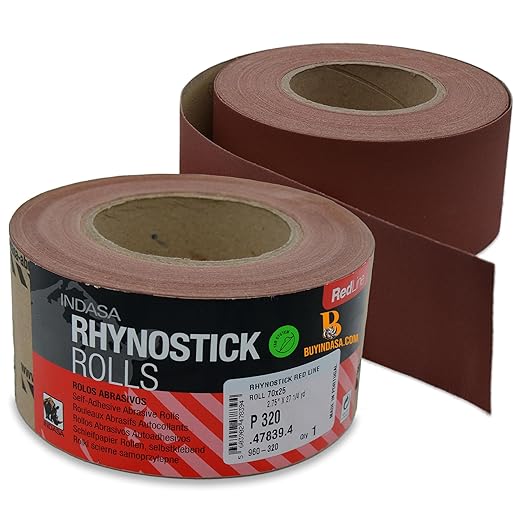Indasa 2.75" PSA Sandpaper Roll - 27 Yard Rhynostick 500-Grit Long Continuous Roll, Self-Adhesive Stickyback Sand Paper for Woodworking, Automotive, Metal (Aluminum Oxide Plus Lubricant)