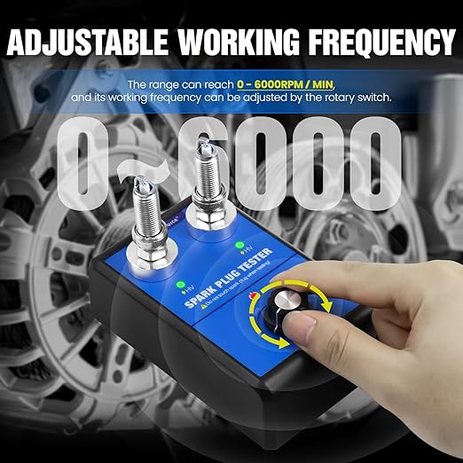 Spark Plug Tester, Dual Holes Automotive Engine Ignition Coil Tester 0 to 6000RPM Adjustable Working Frequency Car Motorcycle Spark Tester Tool for 12V Gasoline Vehicles Spark Plug Socket