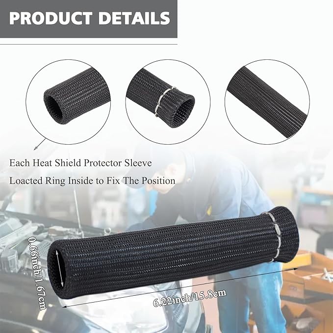 8Pcs 2500° Degree Spark Plug Wire Boots Heat Shield Protector Sleeve Cover Compatible with SBC BBC 350 454,6 Inch, Black
