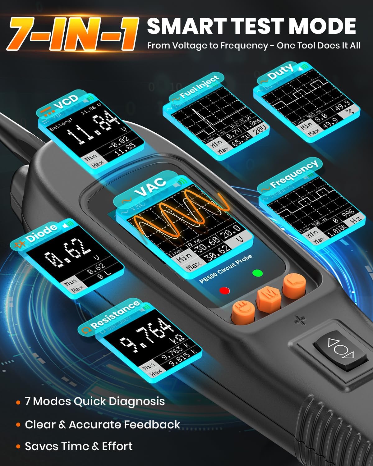 ANCEL PB500 Automotive Power Circuit Probe Tester Kit, 12/24V Car Electrical Short/Open Breaker Finder, AC/DC Diode Resistance Frequency Injector Relay Tester, Duty Cycle,Digital Multimeter/Ohmmeters