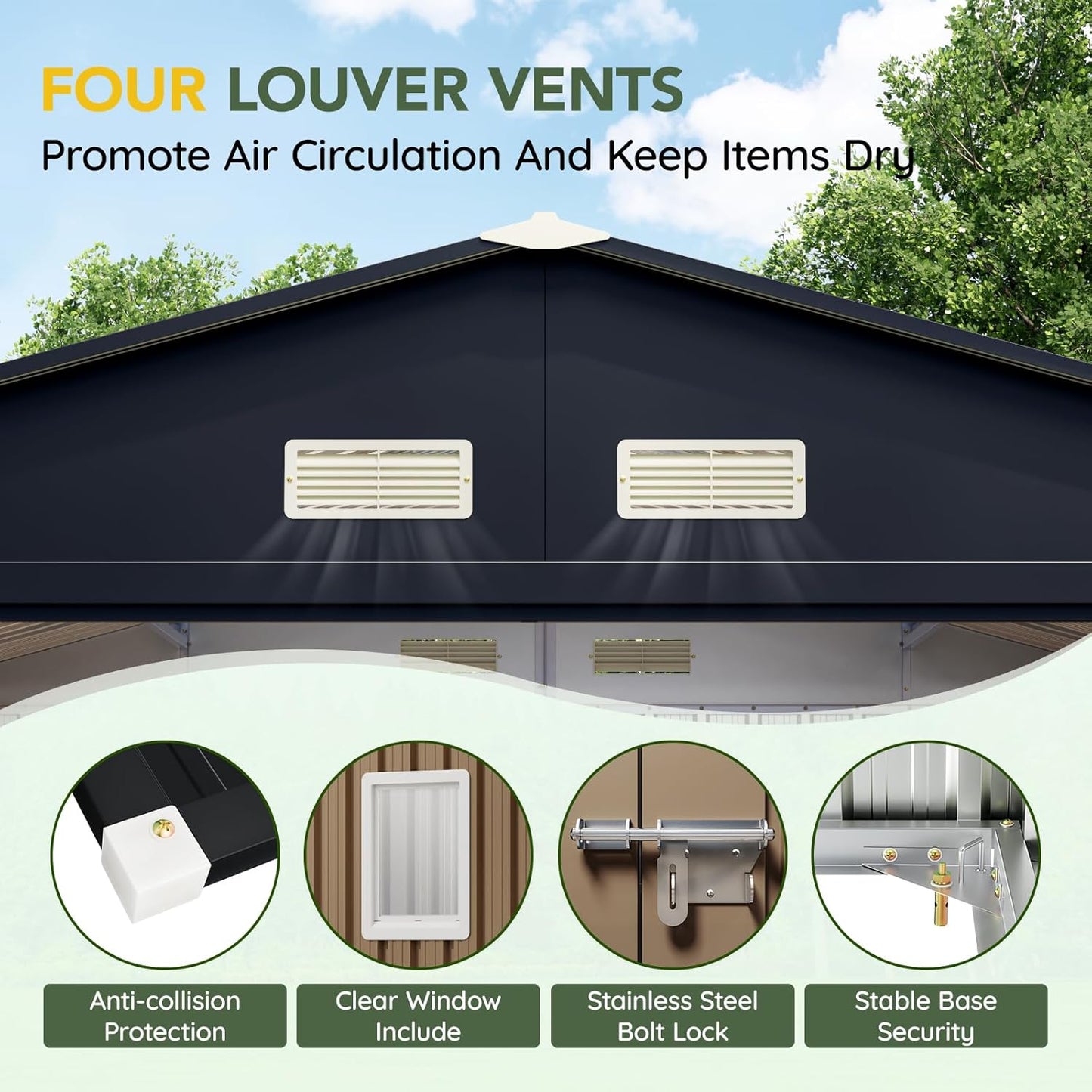 Breezz Outdoor Storage Shed 10 x 10ft. Utility Tool Shed Metal Storage Garden Shed with Lockable Doors, Windows & Metal Frame Floor for Patio Storage,Brown