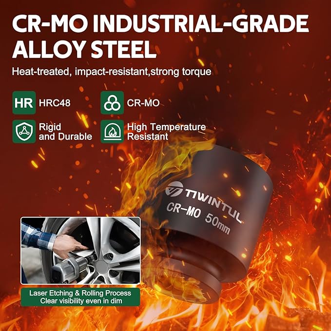 3/4 Inch Drive Impact Socket Set, 6-Point Design, CR-MO Steel, 30 PCS Large Impact Socket Set, SAE (11/16” to 2”) and Metric (17mm to 60mm), Rugged Construction, Heavy Duty Impact Sockets