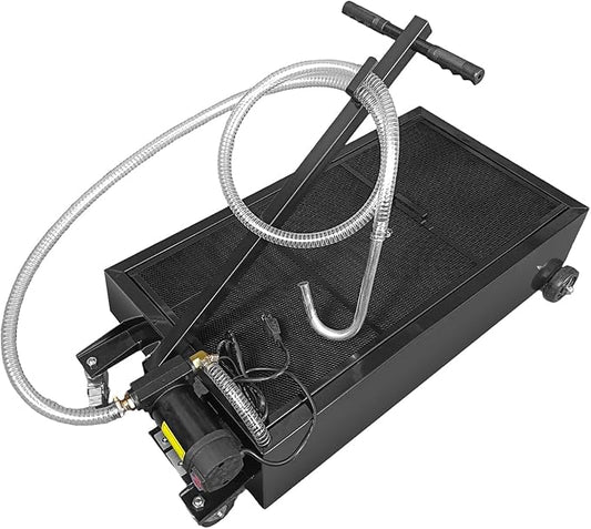 20 Gallon Oil Drain Pan with Electric Pump, Low-Profile Oil Pans for Changing Oil, T-Handle and J-Hook Makes Drain Easier, Black
