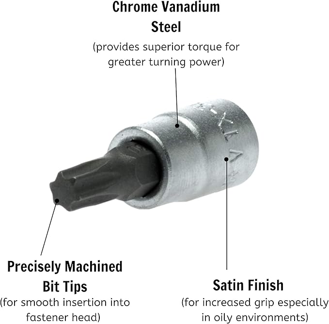 Teng Tools TX27 1/4 Inch Drive Metric Torx TX Chrome Vanadium Socket | Mechanic Tool | Hand Tool - M141227T-C
