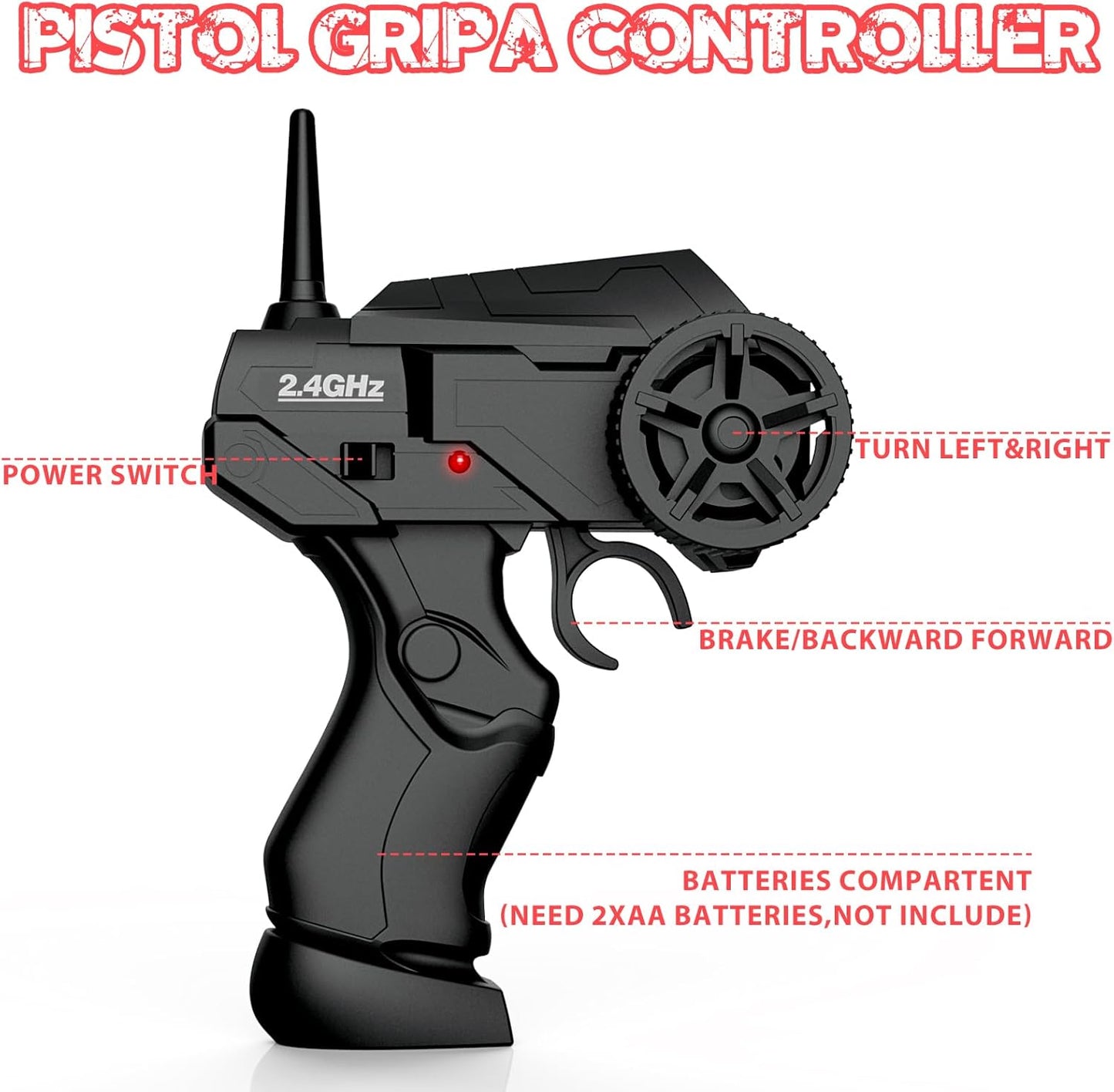 RC Drift Car 2.4GHz 1:24 Remote Control Cars 4WD 15KM/H High Speed Drifting RC Cars with Cool Lights, Two Batteries and Extra Tires Toys Car for Kids Boys Girls Adults, Black