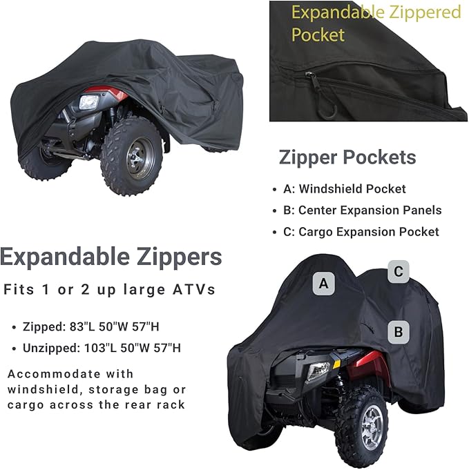 EliteShield Trailerable ATV Cover, Heavy Duty Waterproof Quad 4 Wheeler All Terrain Vehicles Cover for Polaris Kawasaki Yamaha Suzuki Arctic Cat Can-Am, Expandable Cover Fits 83" to 103" L