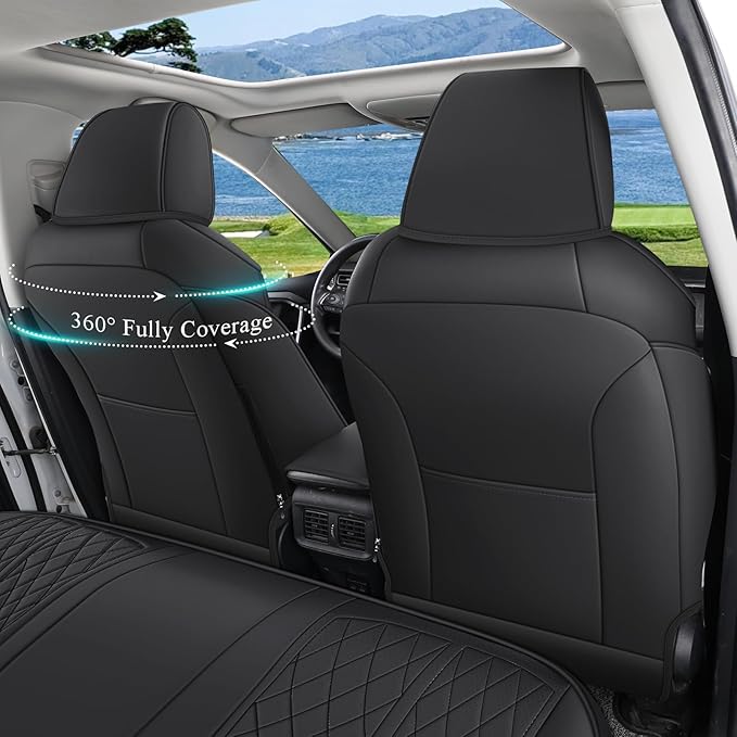 Rav4 Seat Covers Custom Fit for Toyota Rav4 Full Set Faux Leather Car Seat Covers Waterproof Full Coverage (Black, Gas Model 2019-2025 LE/XLE/Premium/Limited)