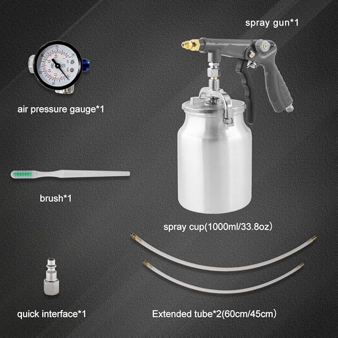 Undercoating Spray Gun with 1000ml Suction Feed Cup, 2 Wands - 360° & Straight Spray Hoses, Undercoat Gun for Truck Bed Liner Coating, Rubberized Undercoat, Rust Proofing