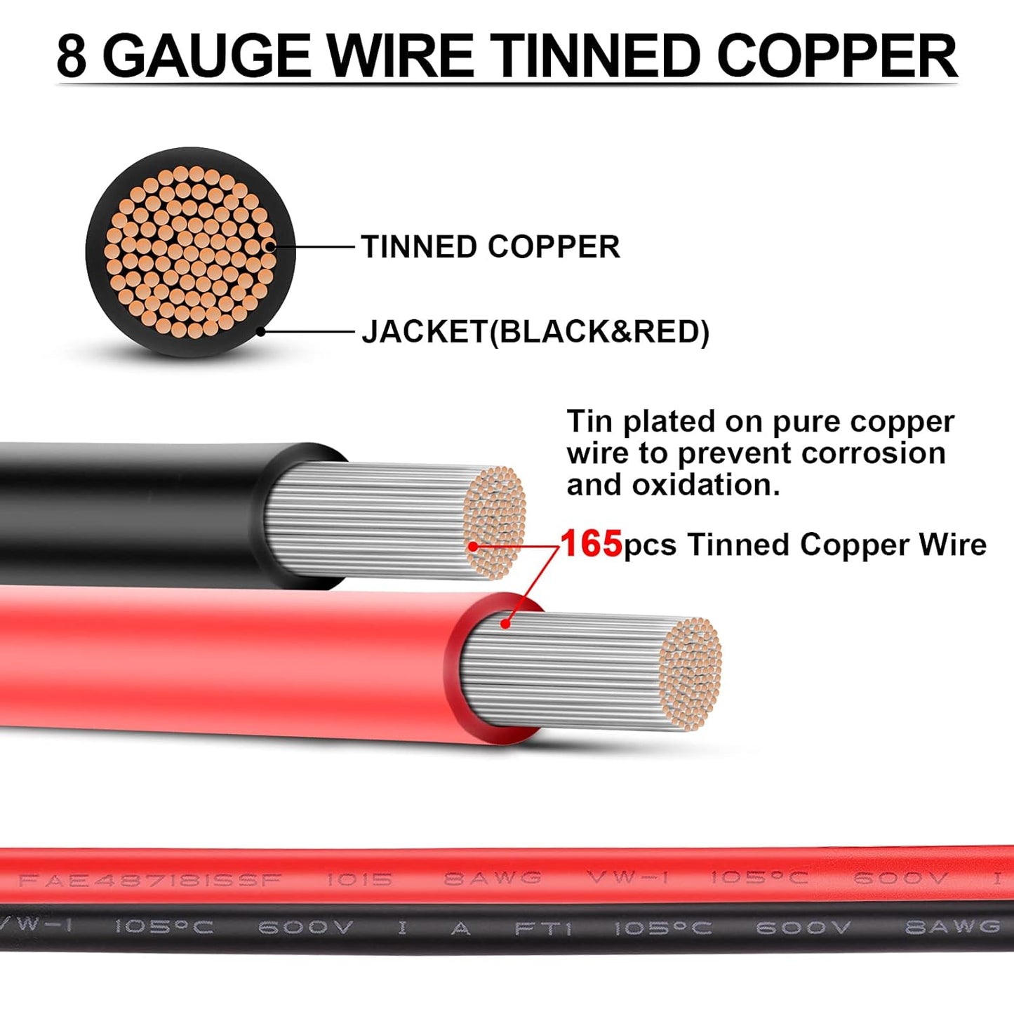8 Gauge Wire - iGreely 30 FT Red & 30 FT Black 8 AWG Tinned Copper Electrical Wire Cable for Car Audio Automotive Trailer Marine Harness Wiring 8AWG 30Ft