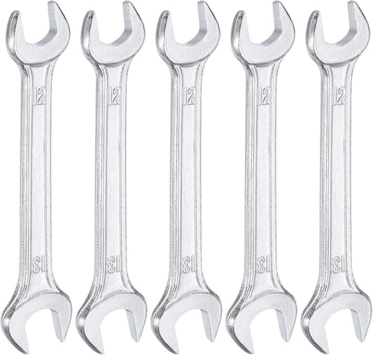 HARFINGTON 5pcs Double Open End Wrench 12mm x 13mm Metric 15 Degree Offset Angle Small Flat Head Wrench Galvanizing Open Ended Spanner for Automotive Repair Furniture Assembly