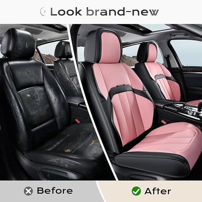 Coverado Car Seat Cover, Cover for Cars Full Seat, Premium Leather, Universal Fit Waterproof Seat Protectors, Car Seat Cushion Non-Slip for Most Cars-Blackpink