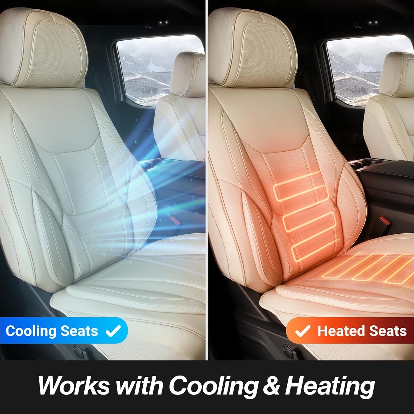 Coverland Custom Car Seat Covers Compatible with 2020-2025 Gladiator Crew Cab - Premium Leather Non-Slip Memory Foam Waterproof Custom Interior Protector Full Set-Beige [See Size Chart-Size X112]