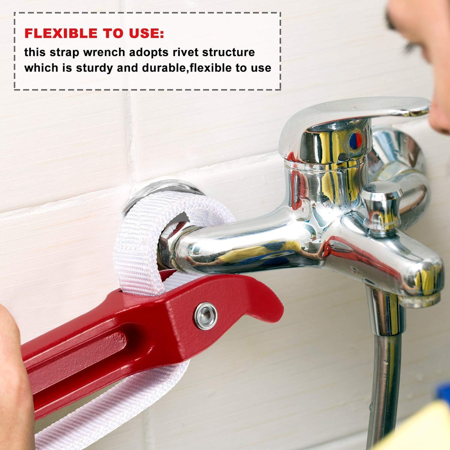 Mudder 12 Inch Strap Wrench Adjustable Pipe Nylon Plumbing Strap Wrench Oil Filter Jar Opener Handle Belt Anti-sliding Fixed Tool