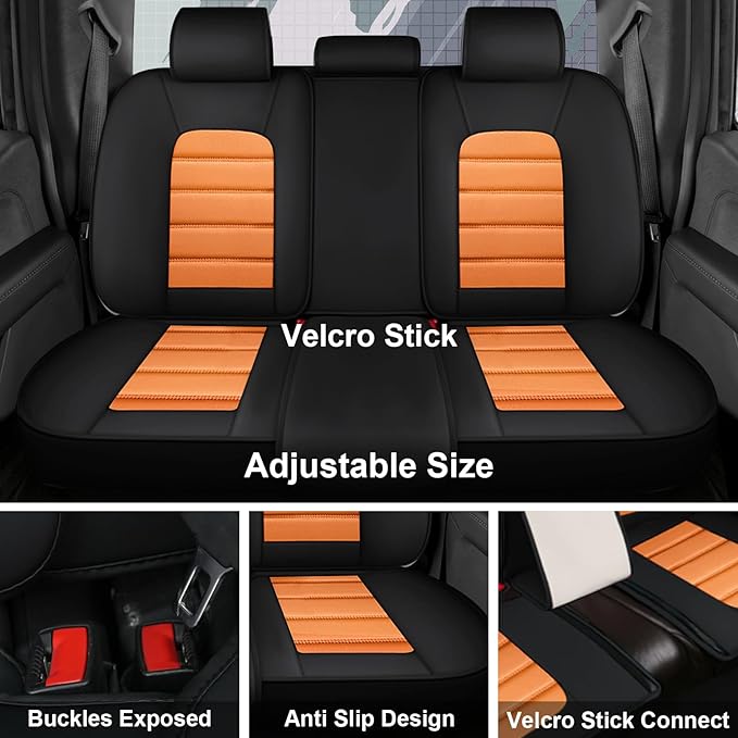 Full Set Car Seat Covers for GMC Sierra 1500/2500/3500 Denali SLT AT4 AT4X Base Seat Covers 2008-2025, Waterproof Premium Nappa Leather Seat Protectors(Luxury 5 Seats/Black&Orange)