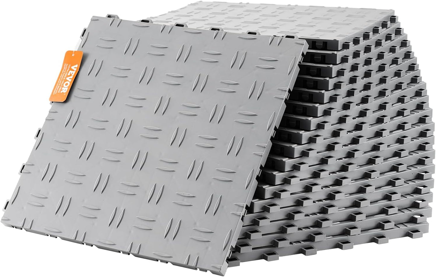 VEVOR Garage Tiles Interlocking, 12 x 12 x 0.53 inch 25 Pack Garage Floor Covering Tiles, Non-Slip Double-Sided Texture Garage Flooring Tiles, for Garages, Basements, Repair Shops, Silver