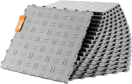 VEVOR Garage Tiles Interlocking, 12 x 12 x 0.53 inch 25 Pack Garage Floor Covering Tiles, Non-Slip Double-Sided Texture Garage Flooring Tiles, for Garages, Basements, Repair Shops, Silver