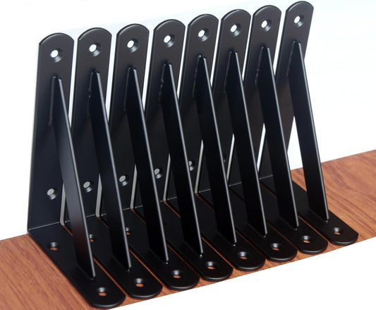 8 Pack L6 x H 4" Black Heavy Duty Shelf Brackets with Screws Metal Shelf Brackets Shelf Support Angle Brackets for Shelves L Brackets Heavy Duty Floating Shelf