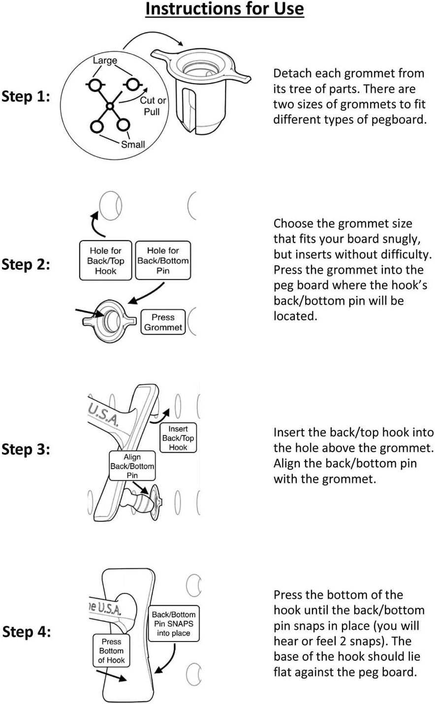 PegPro® J Hooks Kit for Standard “Wood Fiber” pegboard – Durable Plastic Pegboard Hooks - for Garage, Kitchen, Craft Room, and More (J Hook - 24 Pack, Black)