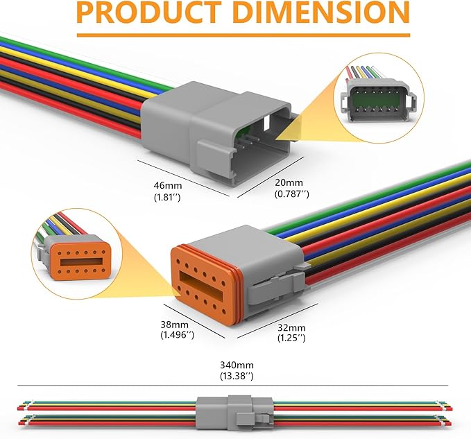 Newdeli Deutsch 12 Pin Connector Kit Waterproof Electrical Connector 16 AWG Male and Female Automotive Wire Connectors for Car Truck Boat, Dt Connector 1 Sets