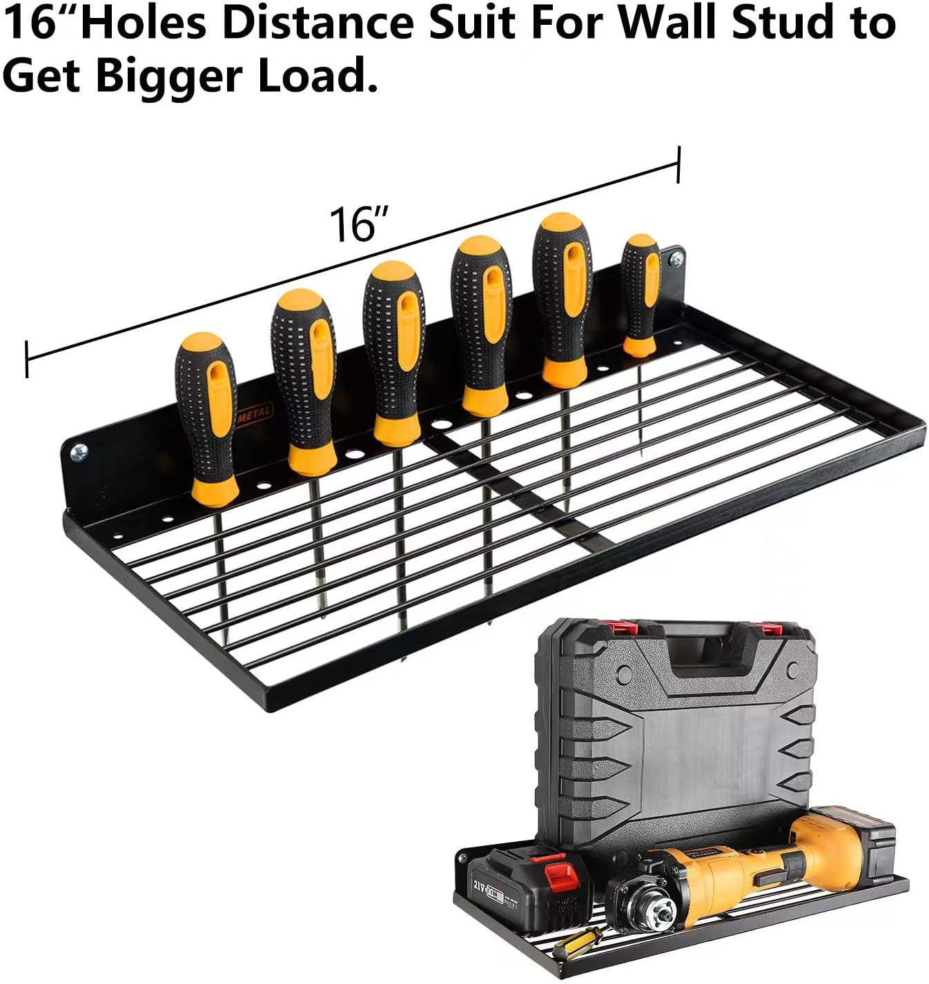 Power Tool Organizer with Charging Station, Drill Holder, Wall Mount, Garage Storage Shelves, Heavy Duty Pegboard Wall Organizer Set, Solid Metal, Black, 2 Pack, 4 Set