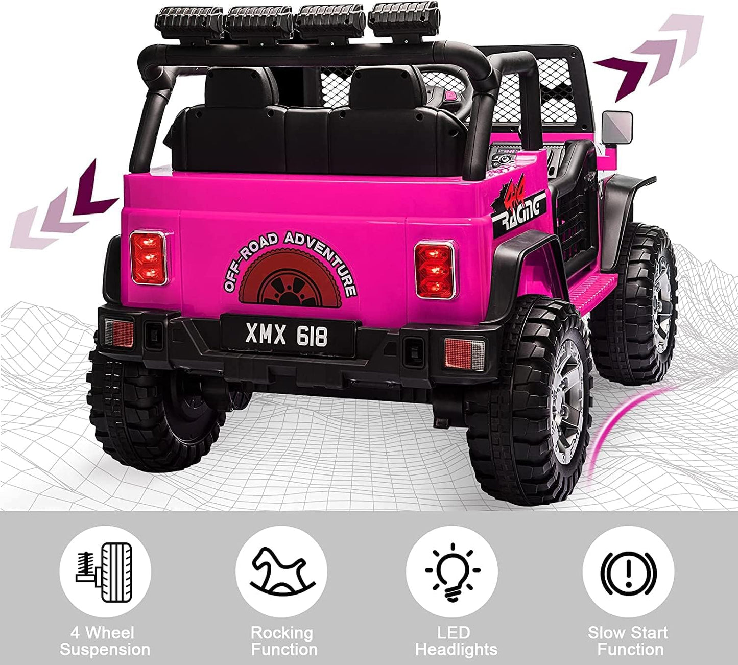 2-Seat Kids Ride on Truck Car, 12V Battery Powered Electric Vehicle with Remote, Electric Car for Kids/Toddlers w/Spring Suspension, LED Light, Music, MP3, 2 Doors, 3 Speeds, (Pink)
