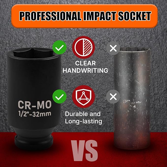 1/2" Drive Deep Impact Socket, 33mm Metric Socket, Axle Nut Socket CR-MO 6 Point for Easy Removal of Axle Shaft Nuts