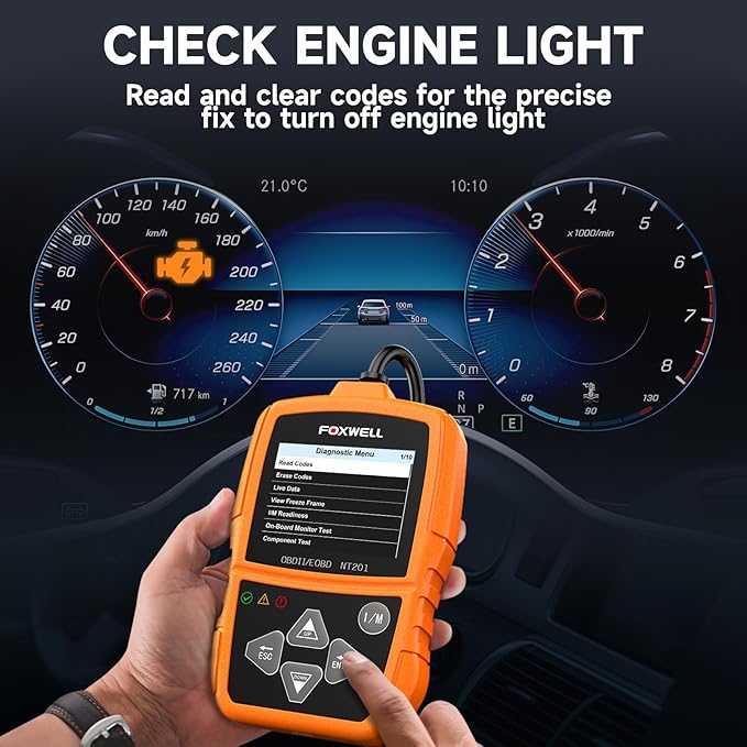 FOXWELL NT201 OBD2 Scanner Code Reader for Cars and Trucks - Reset Check Engine Light, Read and Clear Fault Codes, Live Data Diagnostic Tool for All Cars Since 1996