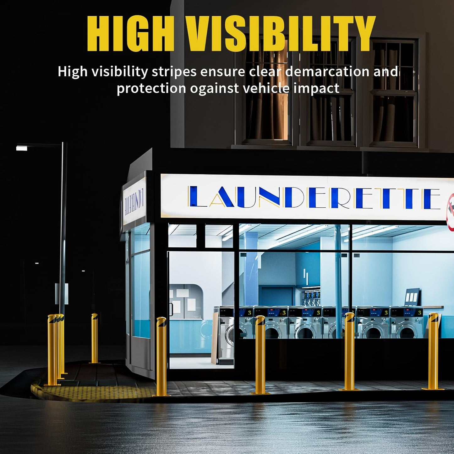 Safety Bollard Post, 48 Inch Height Steel Bollards, 4.5 Inch Diameter Parking Bollard, Yellow Powder Coated Safety Parking Barrier Post, for Traffic Sensitive Areas,3P