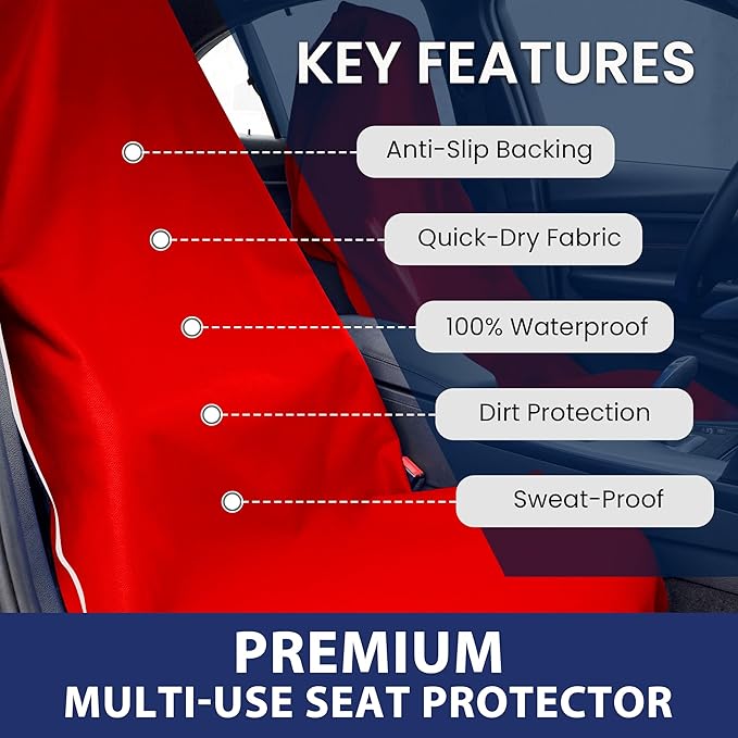 Dri Seats Waterproof Car Seat Cover – Premium Sweat Towel with Slip Resistant Backing for Front Seats in Cars, Trucks, SUVs – Universal Seat Liner, Easy Install, Machine Washable, Breathable