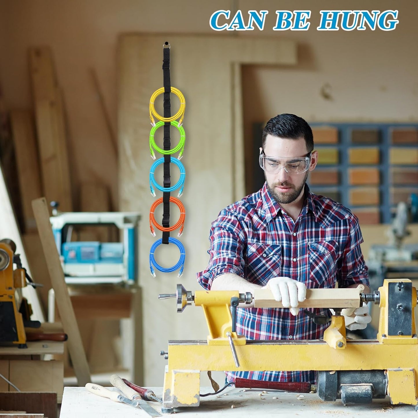 Extension Cord Organizer,4 PCS Extension Cord Hanger with 5 Slots,Garage Garden Storage Straps Black Organizer Straps for Cable, Hose, Rope, Light String, Tool